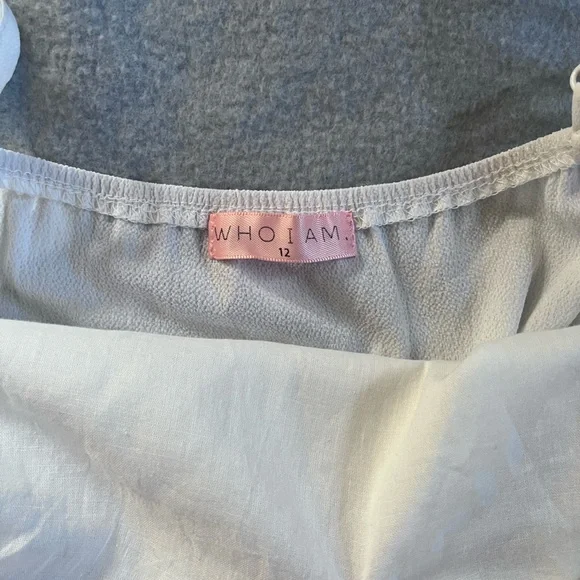 “Who I Am” White + Tan Paperbag Tie Waist Jumpsuit Sz 12 - Picture 3 of 7